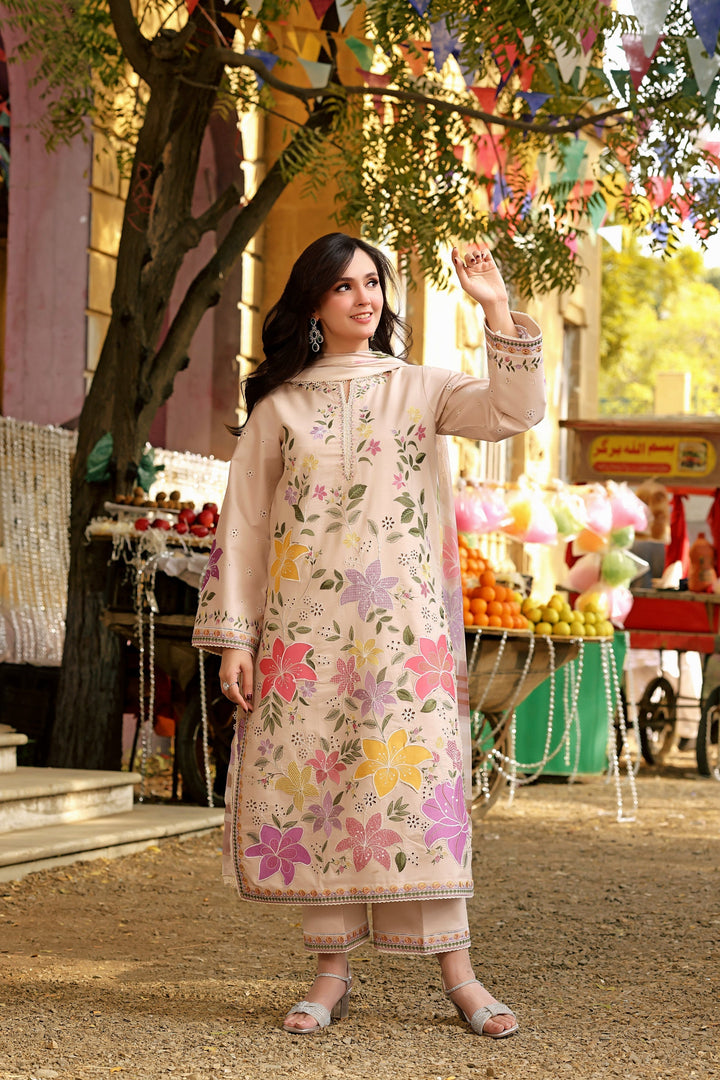 FLOWER  EMBROIDERY 3 PIECE SUIT