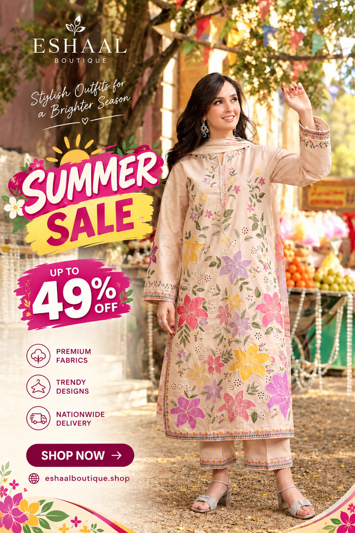 FLOWER  EMBROIDERED SUIT 3 PC EB03