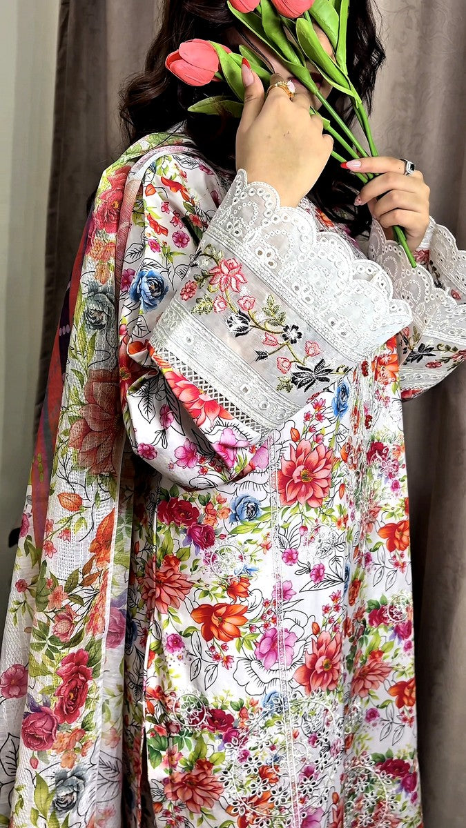 CHIKANKARI EMBROIDERED SUIT 3 PC EBO1