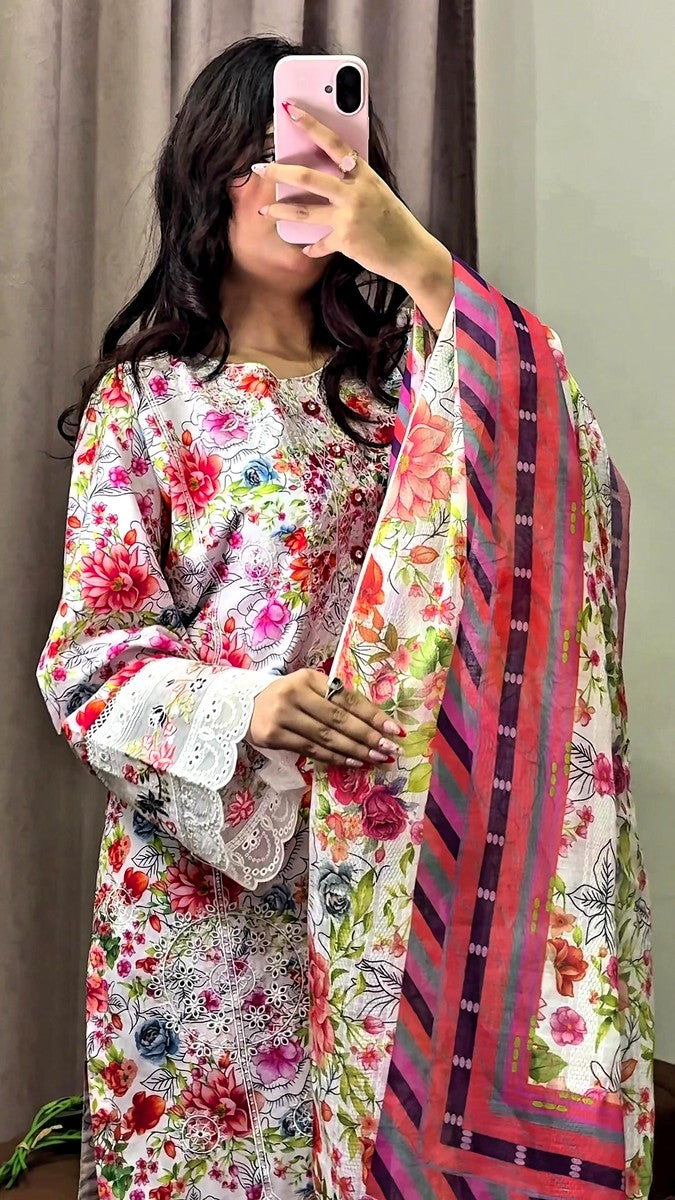 CHIKANKARI EMBROIDERED SUIT 3 PC EBO1