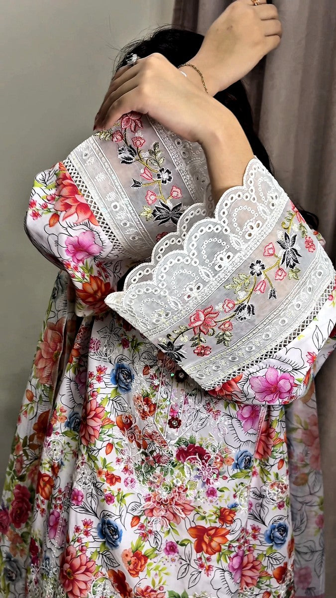 CHIKANKARI EMBROIDERED SUIT 3 PC EBO1